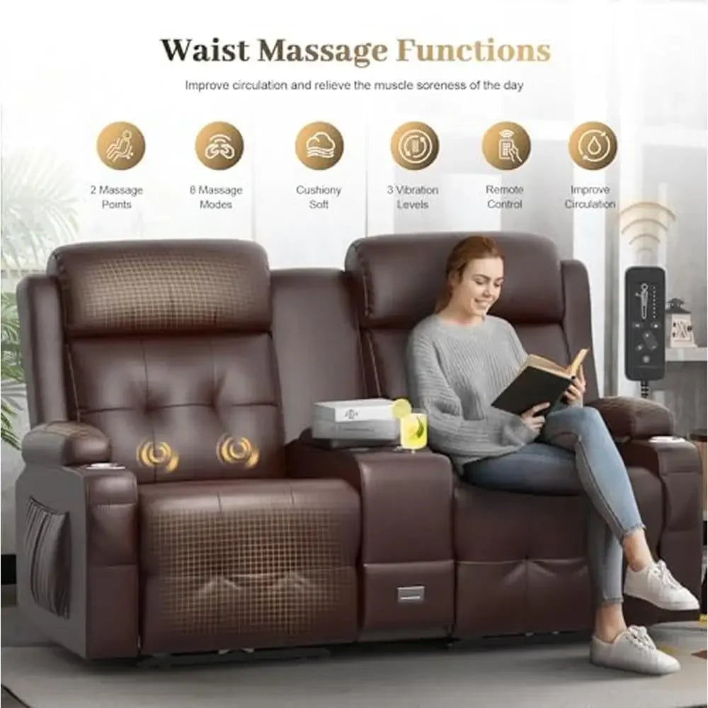 Massage Reclining Loveseat Sofa with Storage Console USB C Port Heavy Duty RV Love Seat Chair Comfortable Theater Setting Wall