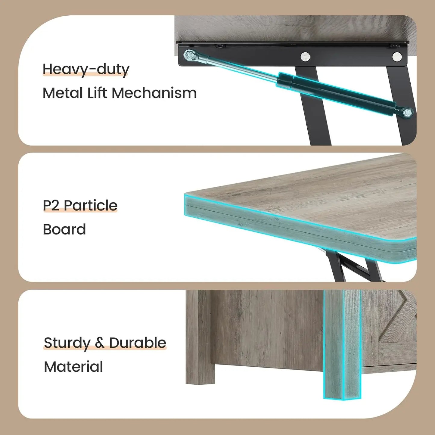 Lift Top Coffee Table, 4 in 1 Multi-Function Storage