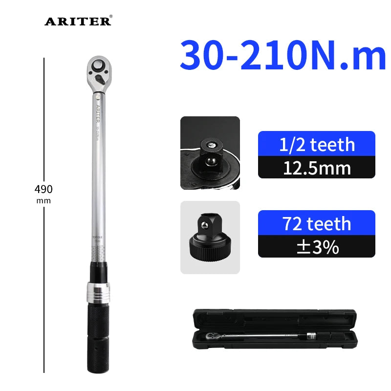 ARITER 1/2" 3/8" 1/4" Click Torque Wrench 72 teeth ±3% High Precision Professional Bicycle Car Repair tools