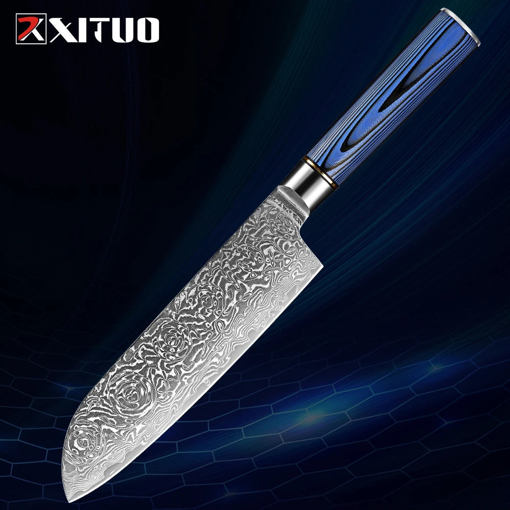 Super Sharp 1-7Piece Damascus Kitchen Knife Set 67-Layer Japanese VG10 Steel Chef's Cleaver Knife Bread Santoku Boning Knife