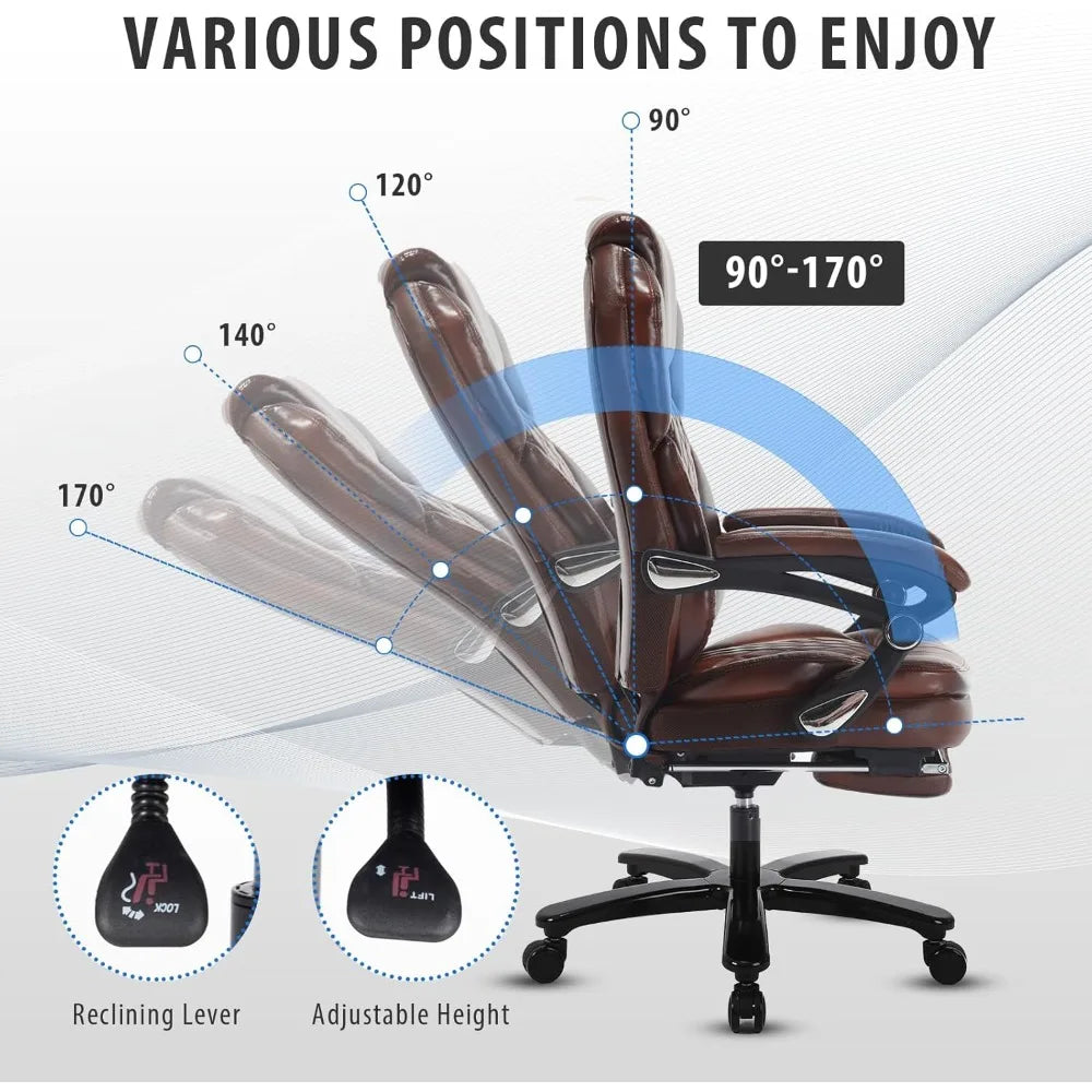 HUANZHUANG Recliner Office Chair With PU Leather Footrest