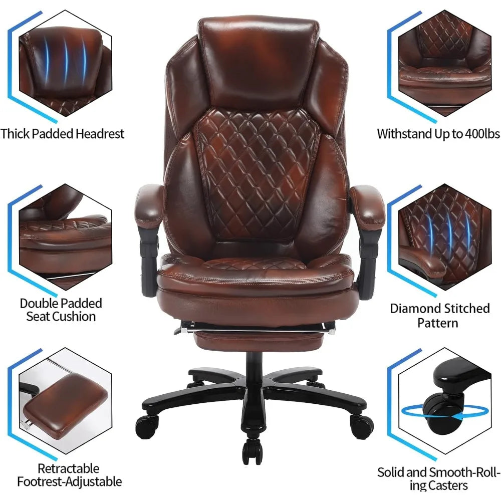 HUANZHUANG Recliner Office Chair With PU Leather Footrest