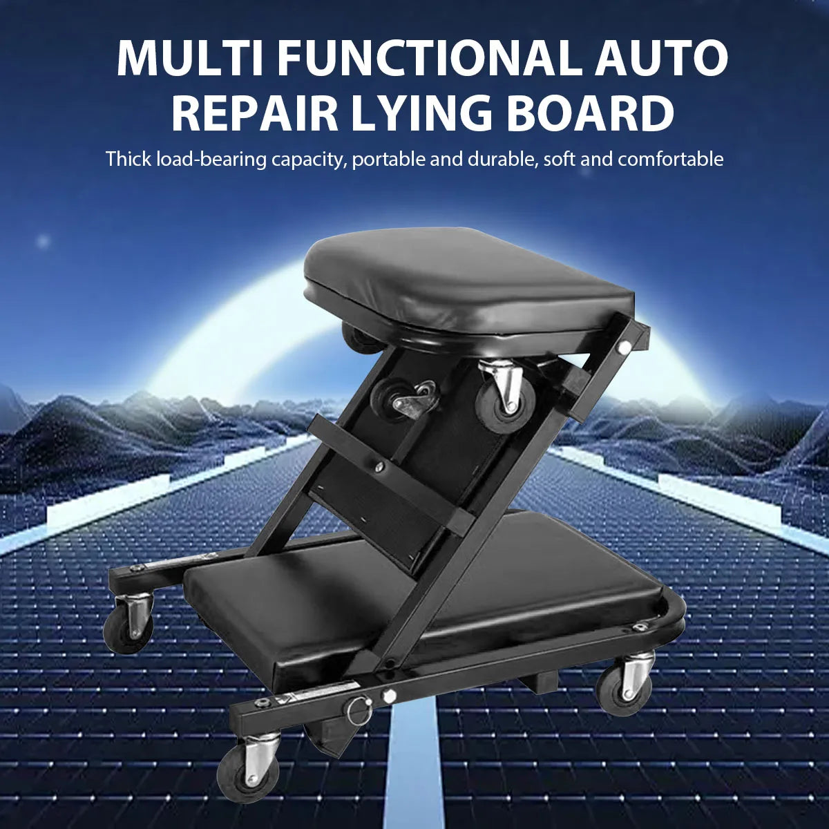 Folding Car Repair Stool Auto Maintenance Work Bench Chair with Wheels Roller Creeper Seat