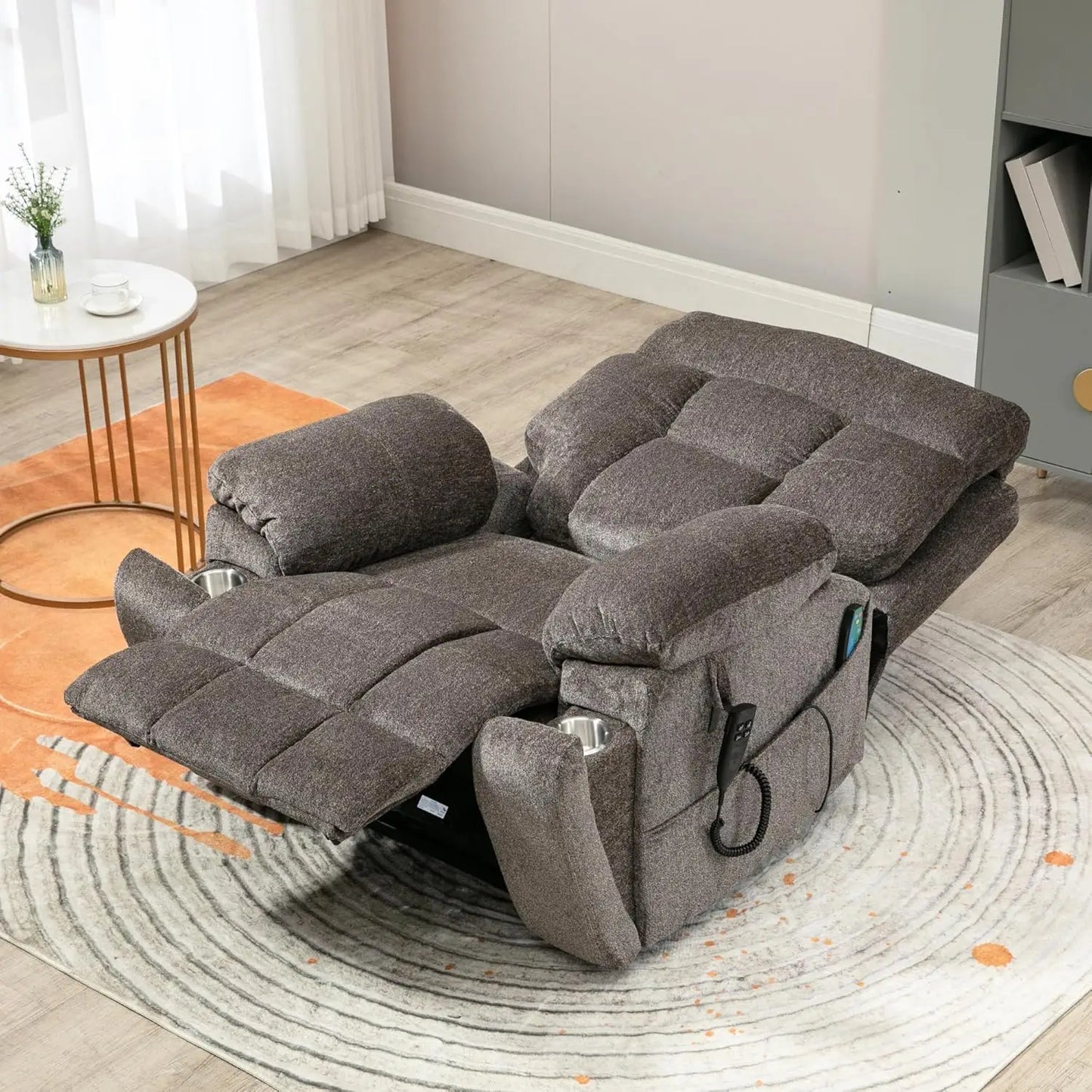 Oversized Power Lift Recliner for Elderly - Infinite Position Lay Flat Lift Chair with Heat & Massage Lumbar Pillow Cup Holders