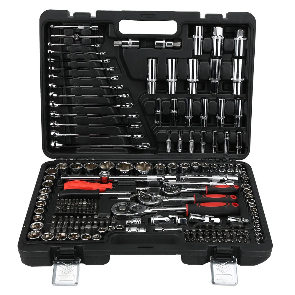 215Pcs Car DIY Repair Tool Kit 1/4in 3/8in 1/2in Socket Sets Ratchet Torque Wrench Combo Auto Repairing Sets Mechanic Tool