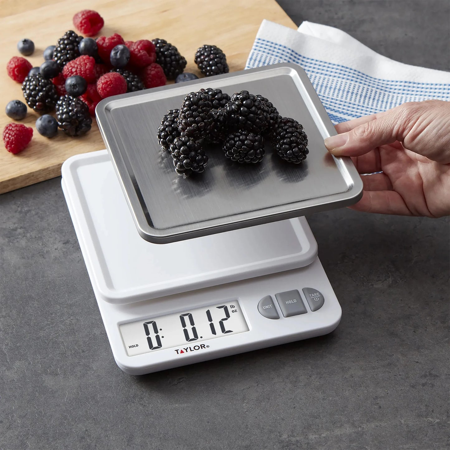 11lb Digital Kitchen Scale and Food Scale with Removable Stainless Steel Tray Cooking, Baking, Meal Prepping White