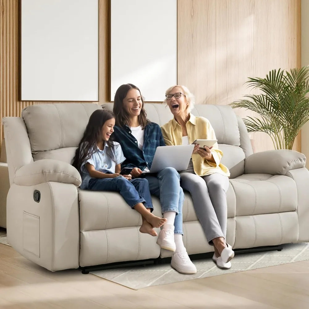 Reclining Loveseat Sofa Leather Recliner Sofa 3 Seater Couch for Living Room, Home Theater Seating