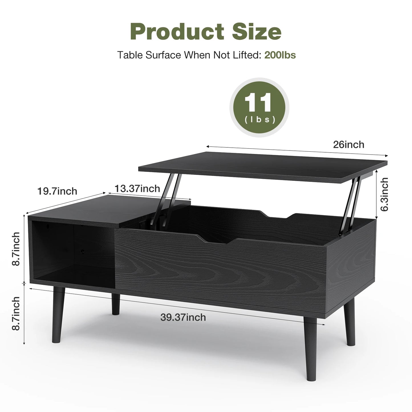 39" Adjustable Easy Lift Coffee/Dining Table
