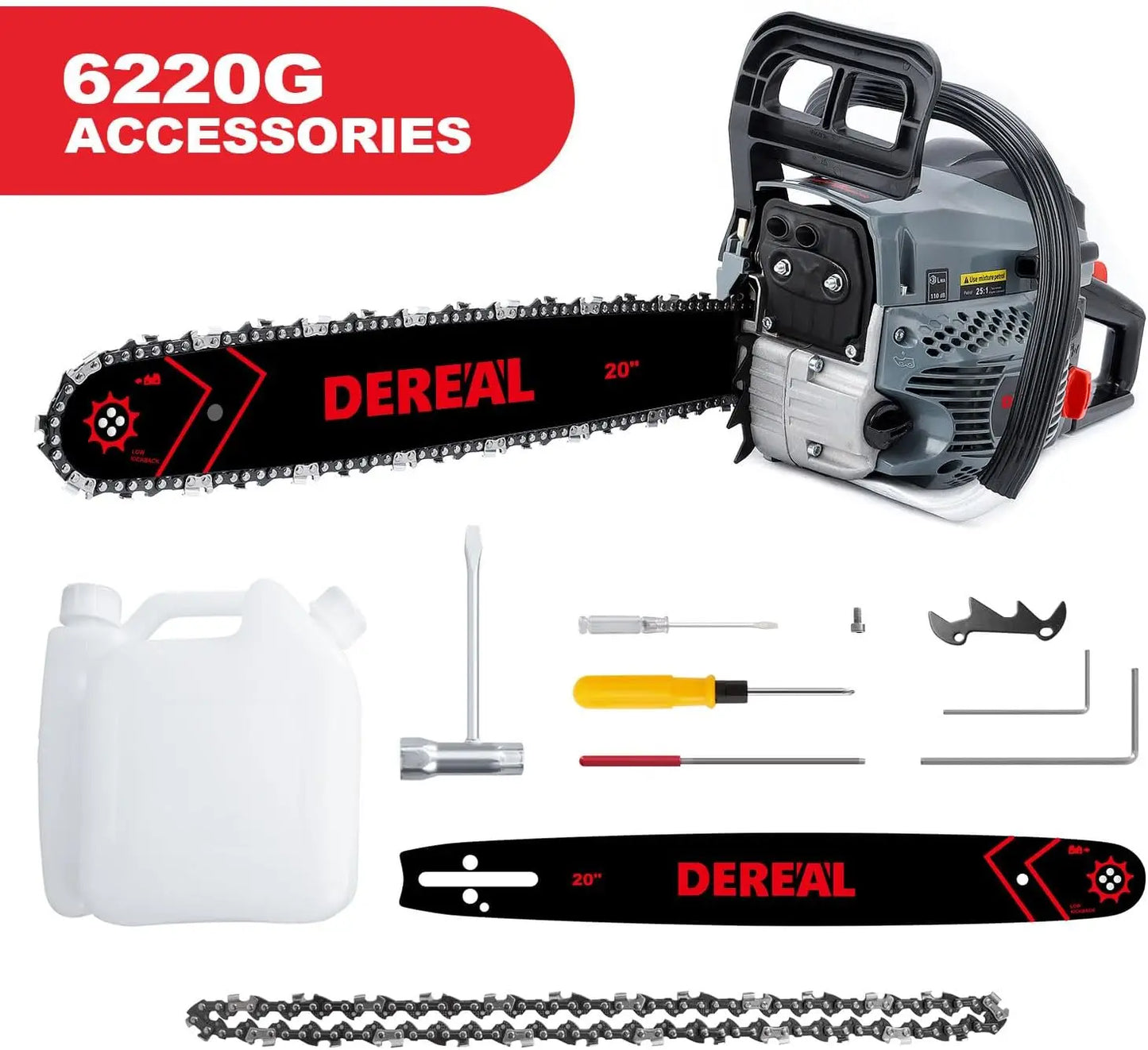 Gas Powered Chainsaw 20IN 6220G 62CC 2-Cycle Gas Powered Chainsaw Handheld Cordless Petrol Gasoline Chain Saw for Farm, Garden a