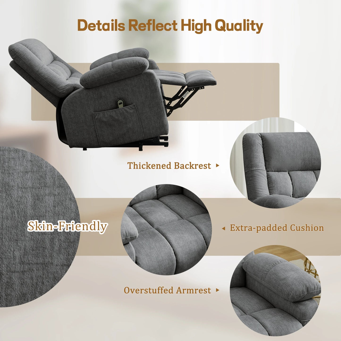 KORSERCN Luxury Power Lift Recliner With Massage And Heat