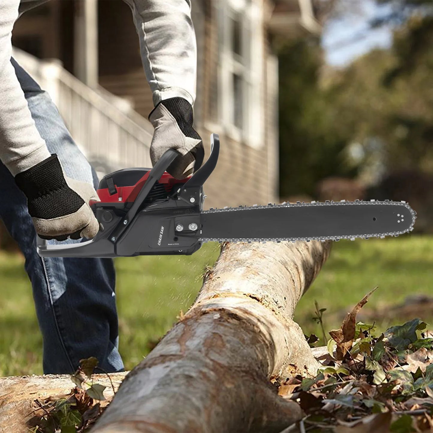 58CC 20 Inches Gasoline Powered Chain Saw Single Cylinder Handheld Wood Cutting Engine 10000rpm for Wood Cutting