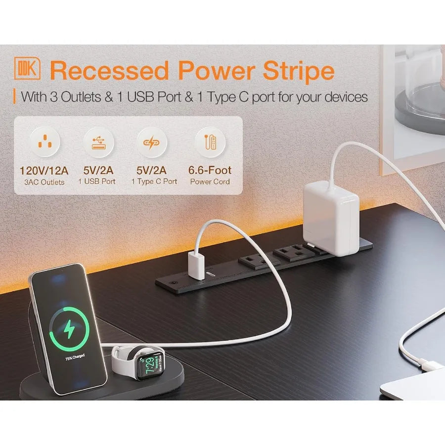 ODK L Shaped Computer Desk With Power Outlets USBC