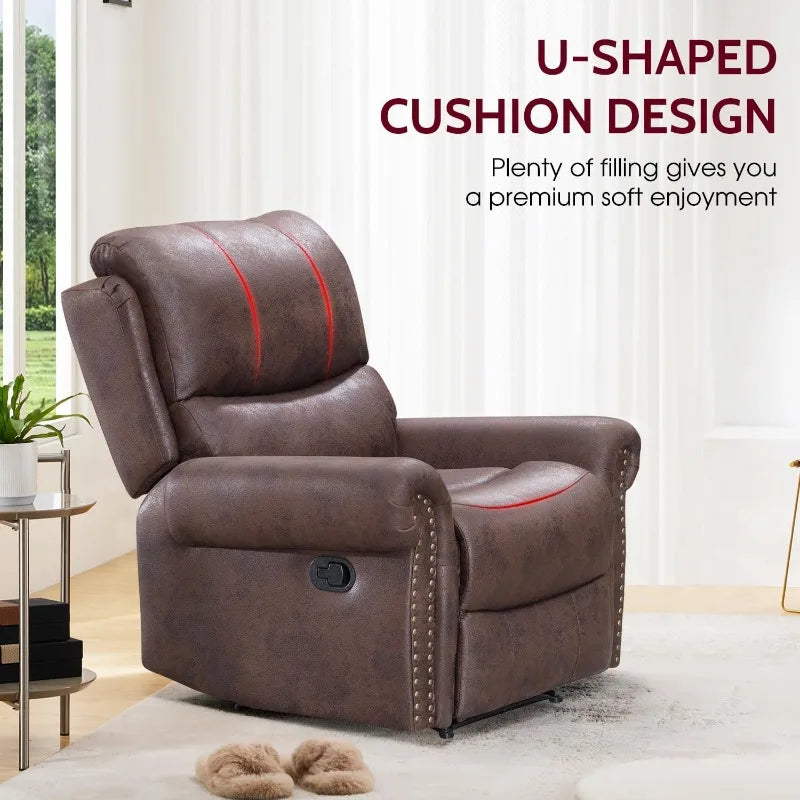 BestMassage Recliner Chair Reclining Recliner Sofa Couch Sofa Palomino Fabric Home Theater Seating Manual Recliner Motion