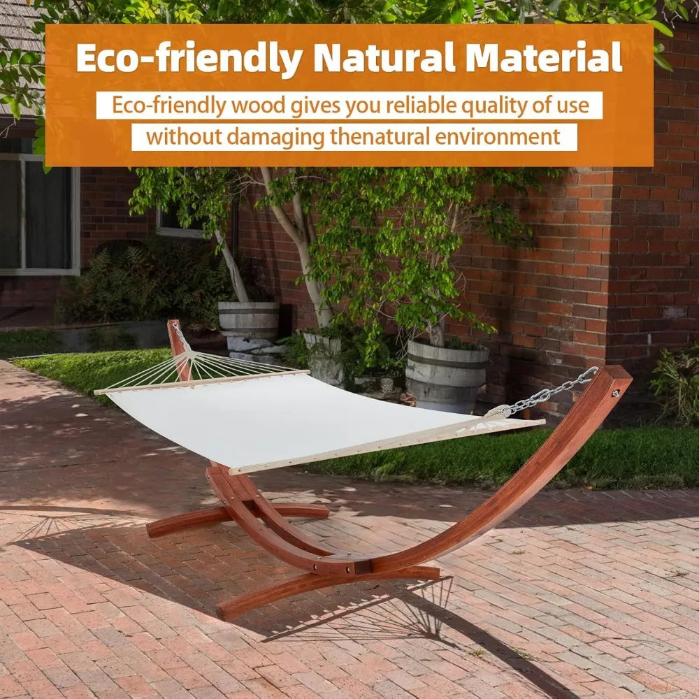 12 FT Wooden Hammock with Stand for Single Person, Weather-Resistant, Certified Sustainable Hammock Bed for Backyard, Balcony,
