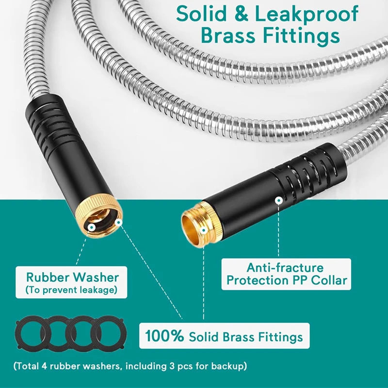 High Pressure Garden Hose 25 Feet - Stainless Steel Garden Hose Metal Flexible Car Washing Hose, With Yard Spray, Never Knotted