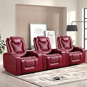 Recliner Chair, Electric Soft Leather Reclining Home Theater Seating - USB Ports, Cup Holders, Hidden Arm Storag