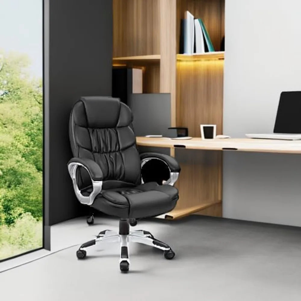 PU Leather High Back Desk Chair With Adjustable Armrests