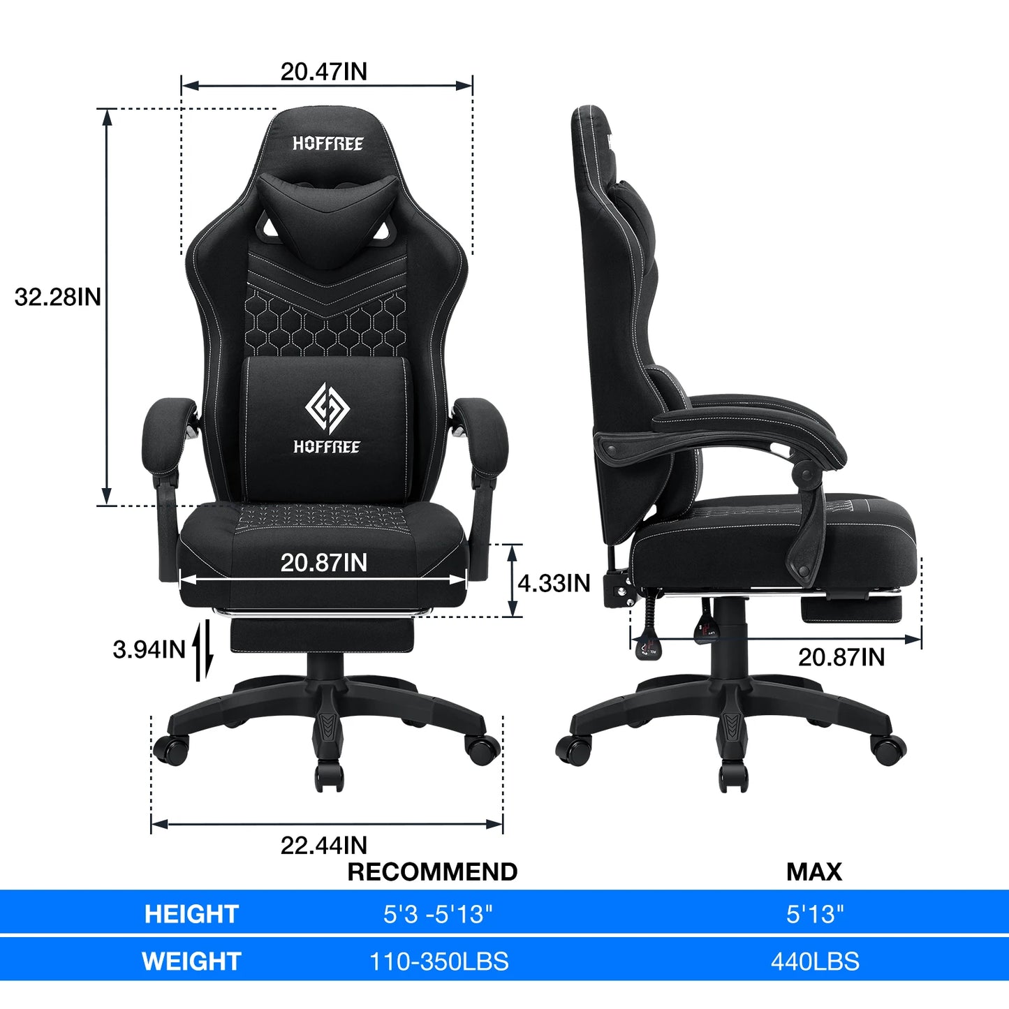 Ergonomic Office Chair With Footrest Bluetooth Massager