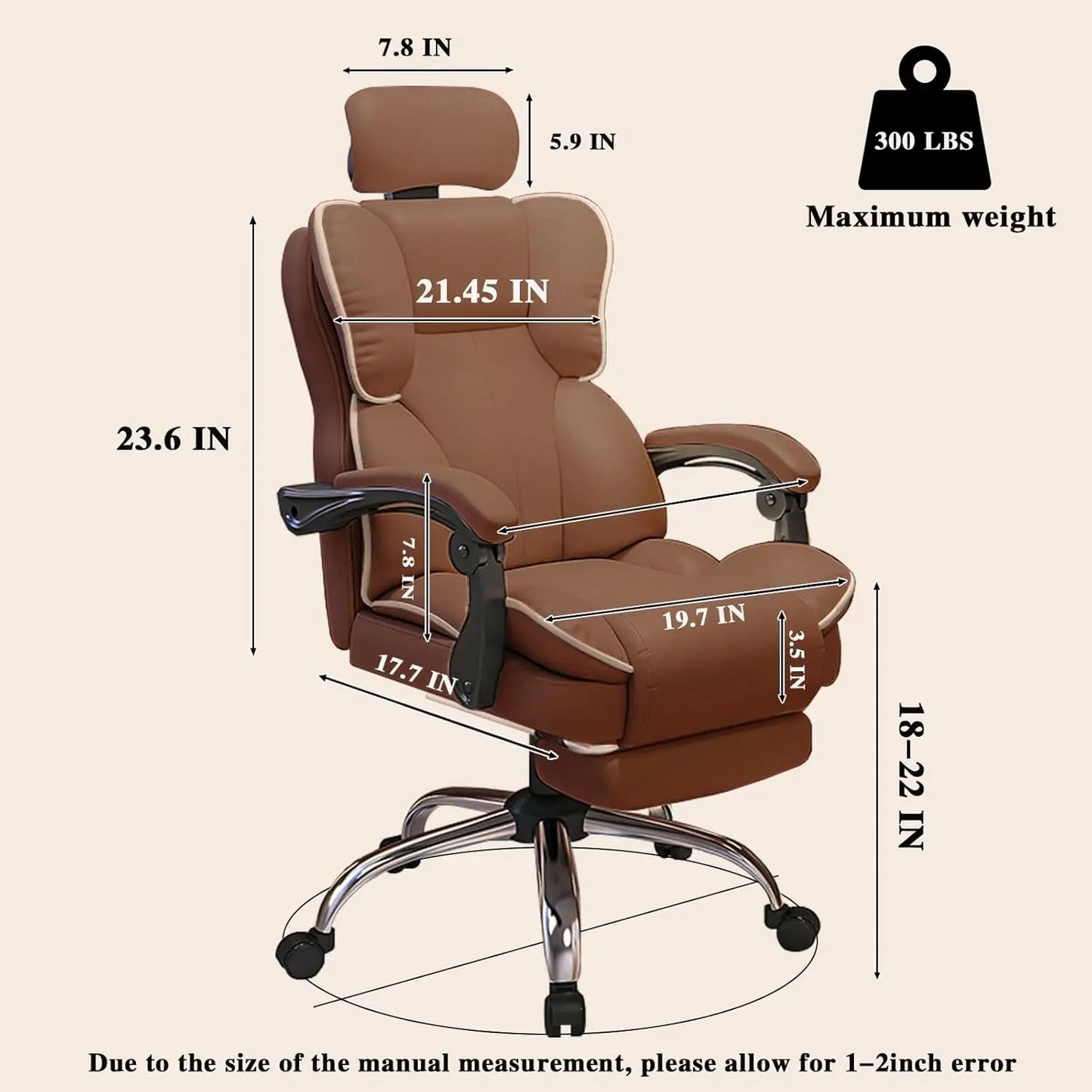 Executive Office Chair with Foot Rest Big and Tall Brown