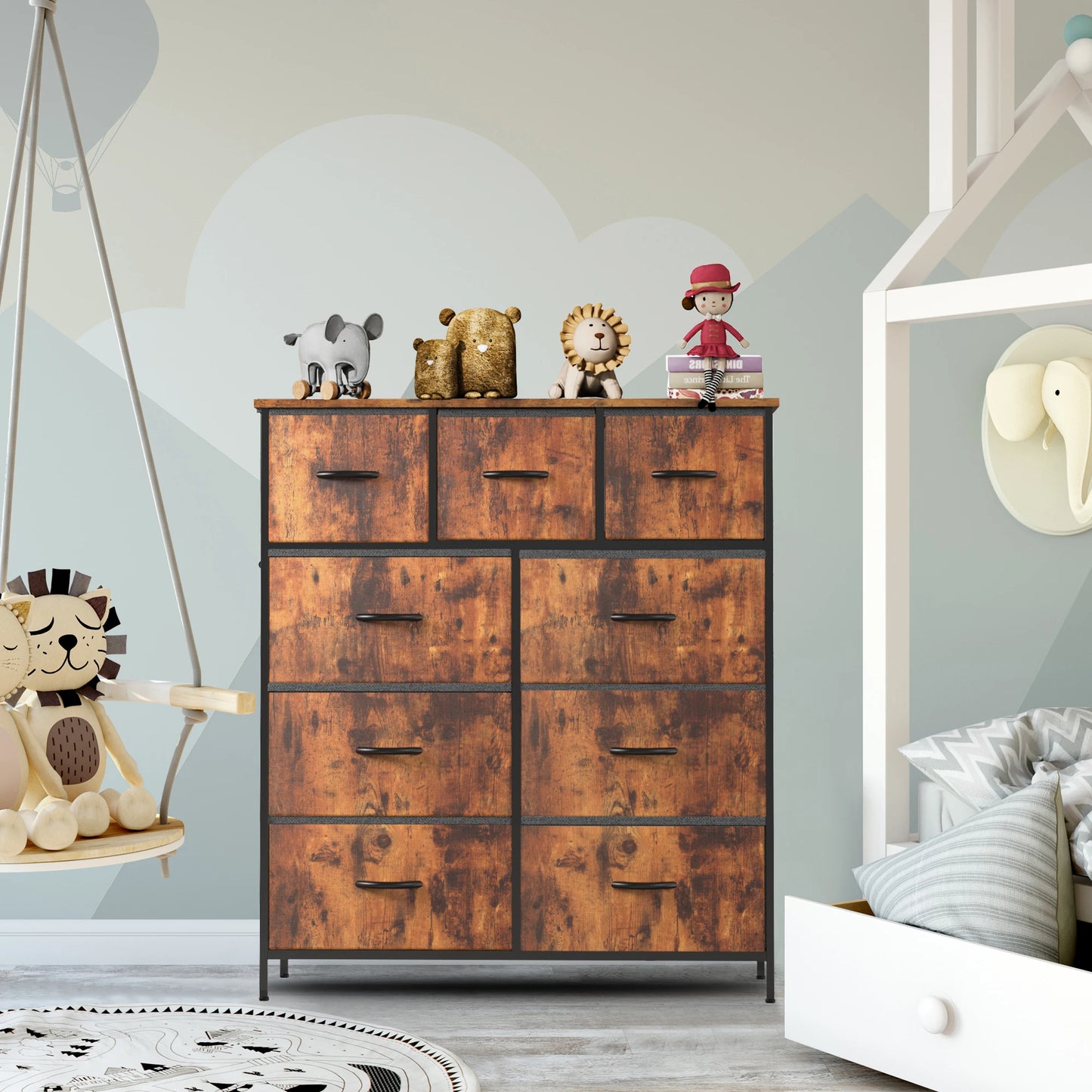 JHK Dresser For Bedroom With 9 Fabric Storage Drawer Wardrobe Tall Chest