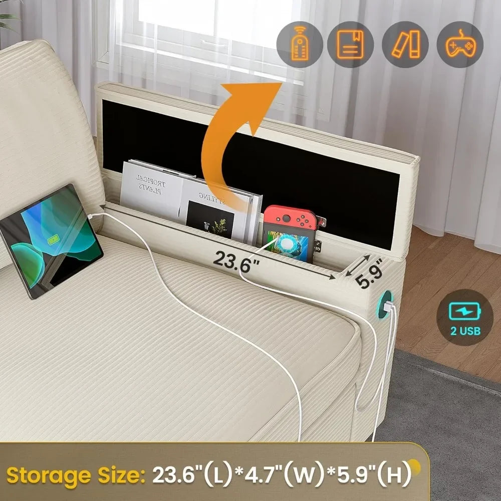 Modern Oversized Sofa with Storage and USB
