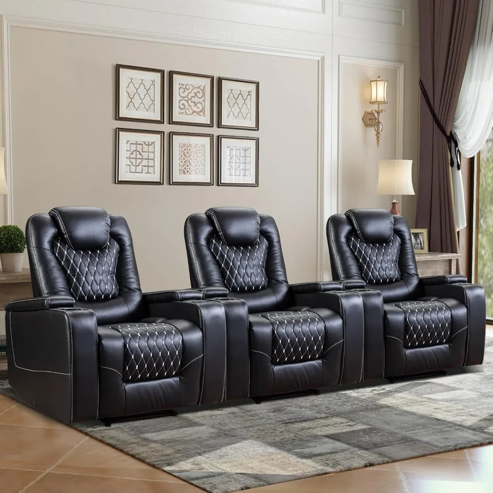 Recliner Chair, Electric Soft Leather Reclining Home Theater Seating - USB Ports, Cup Holders, Hidden Arm Storag