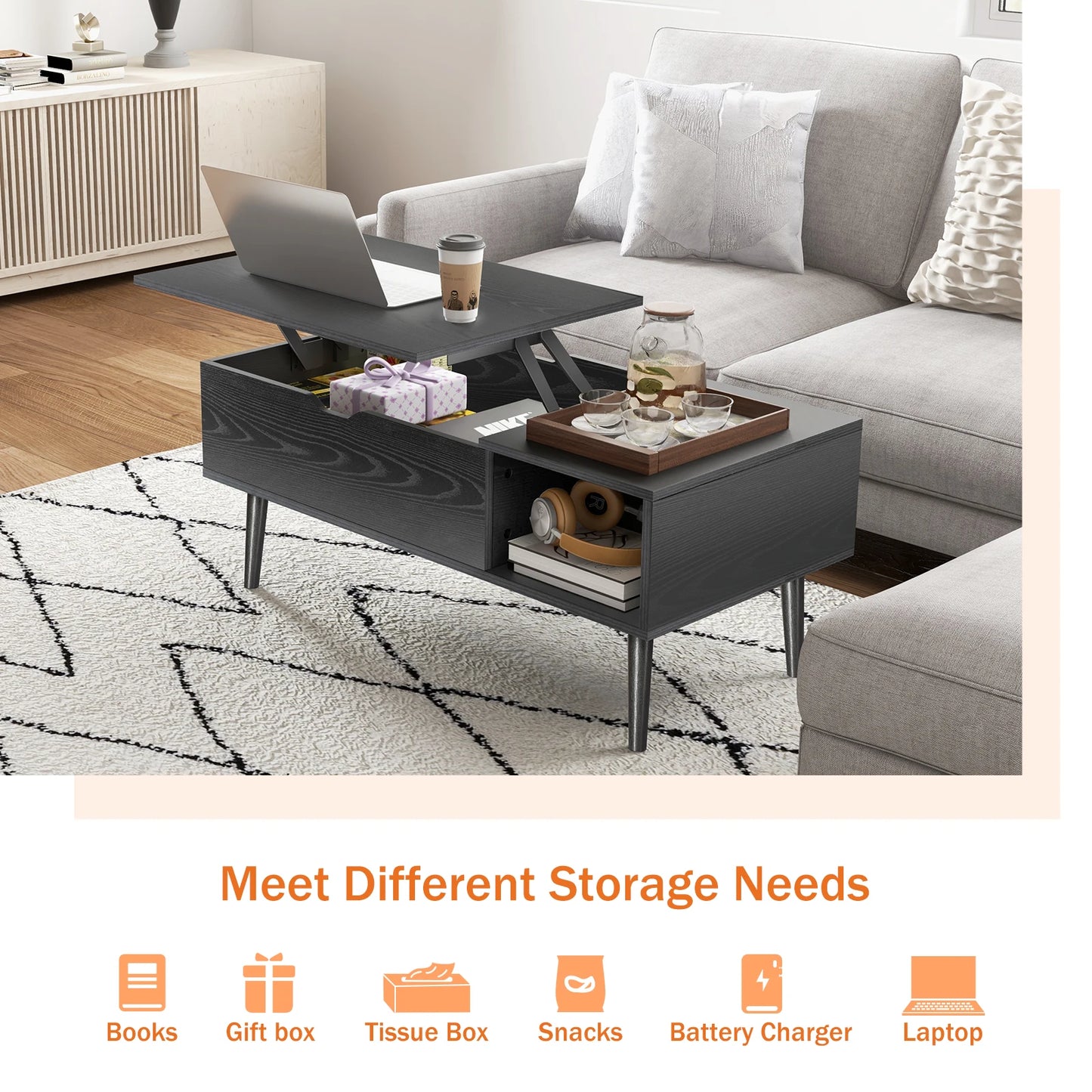 39" Adjustable Easy Lift Coffee/Dining Table