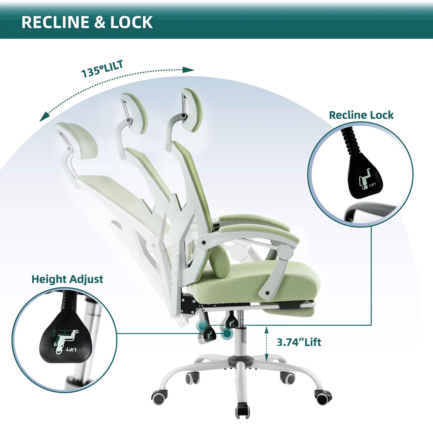 JHK Ergonomic Reclining High Back Ergonomic Reclining Computer Chair