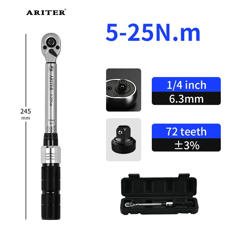 ARITER 1/2" 3/8" 1/4" Click Torque Wrench 72 teeth ±3% High Precision Professional Bicycle Car Repair tools
