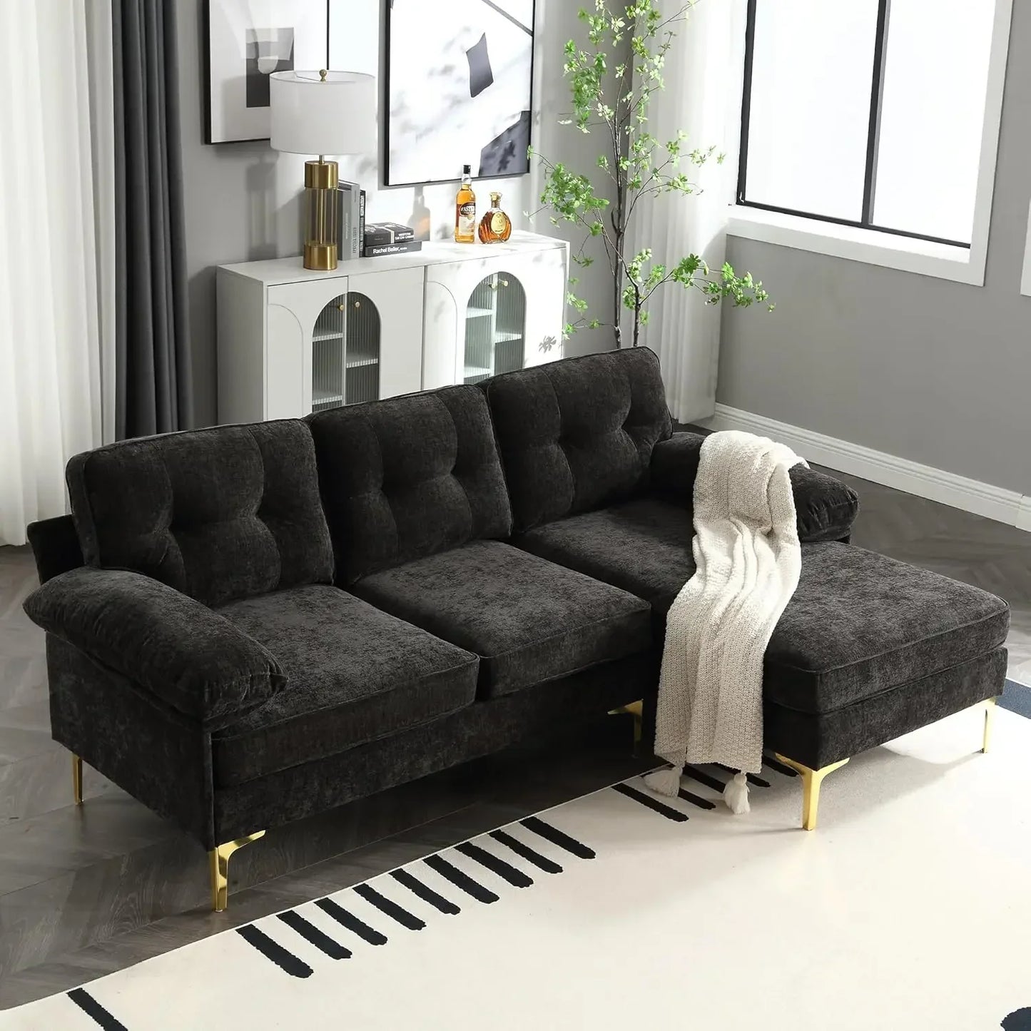 Convertible Sectional Sofa with Chaise Upholstered 3 Seater