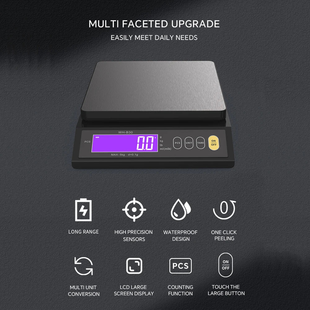 Rechargeable Baking Electric Scale IP67 Waterproof Kitchen Scale w/ Counting Tare Zeroing Auto Power Off Electronic Weigher