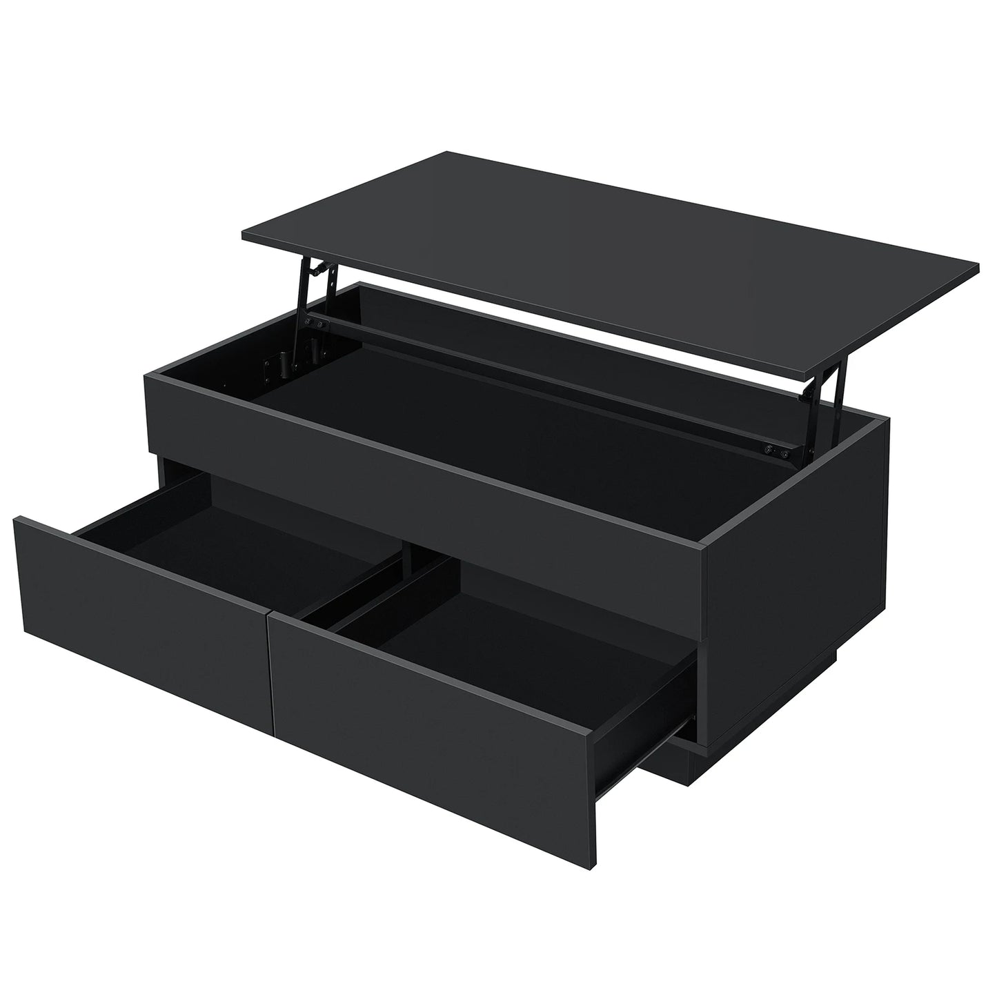 LED Lift Top Coffee Table with RGB Lights 2 Drawers USB Power Versatile Storage Compartment Adjustable Height Living Room Table