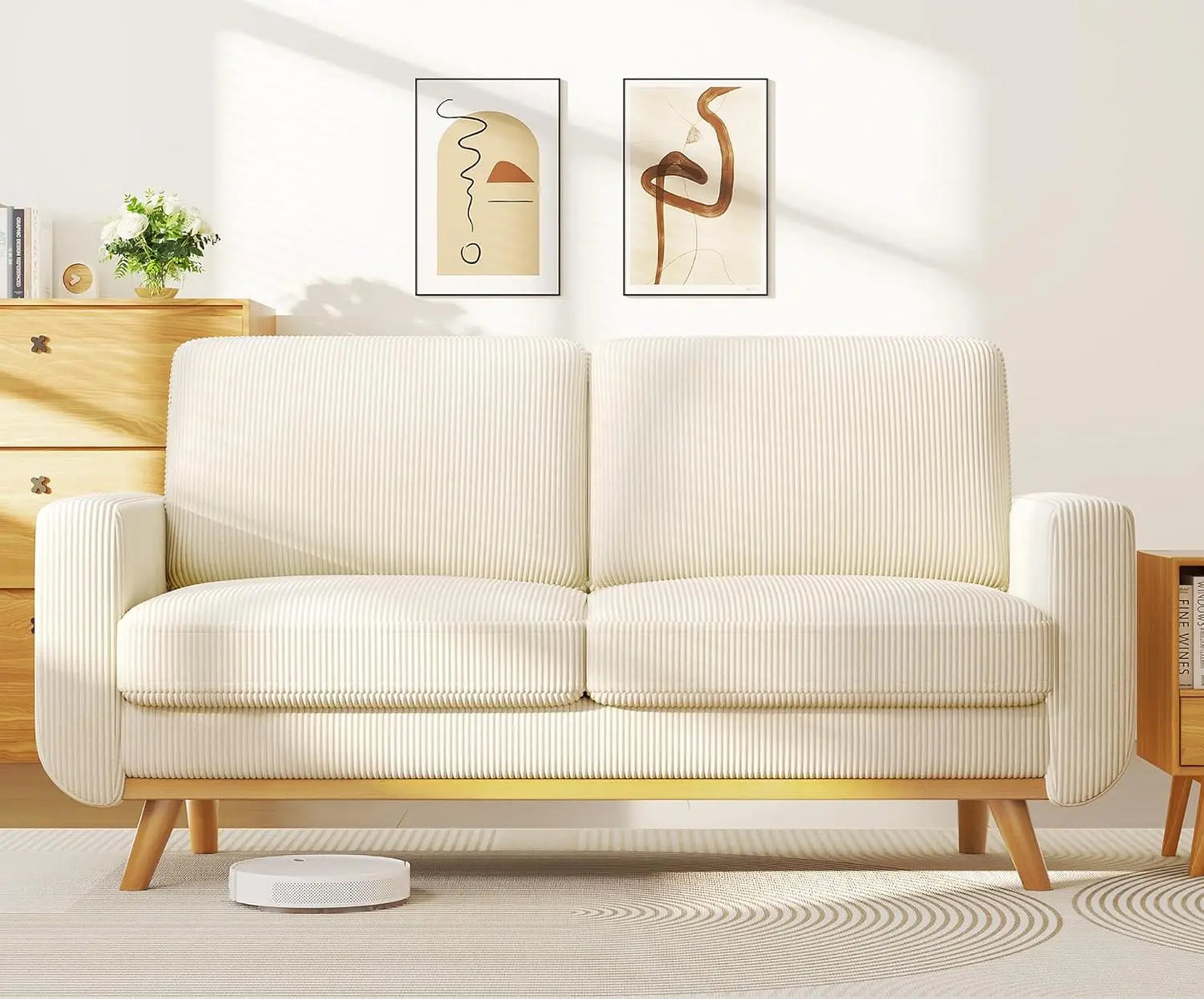 Comfy Corduroy Loveseat with Deep Seat and Solid Wood Frame