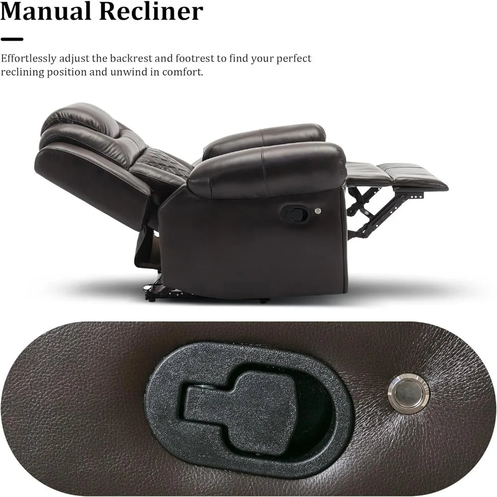 Leather Recliner Chair with Adjustable Backrest, Modern Home Theater Seating with LED Light Strip for Living Room, Home Theater