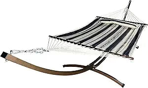 15 Ft. Indoor/Outdoor Heavy Duty Textured Bronze Steel Arc Hammock Stand w/Premium Quilted Hammock Bed. (Beige)