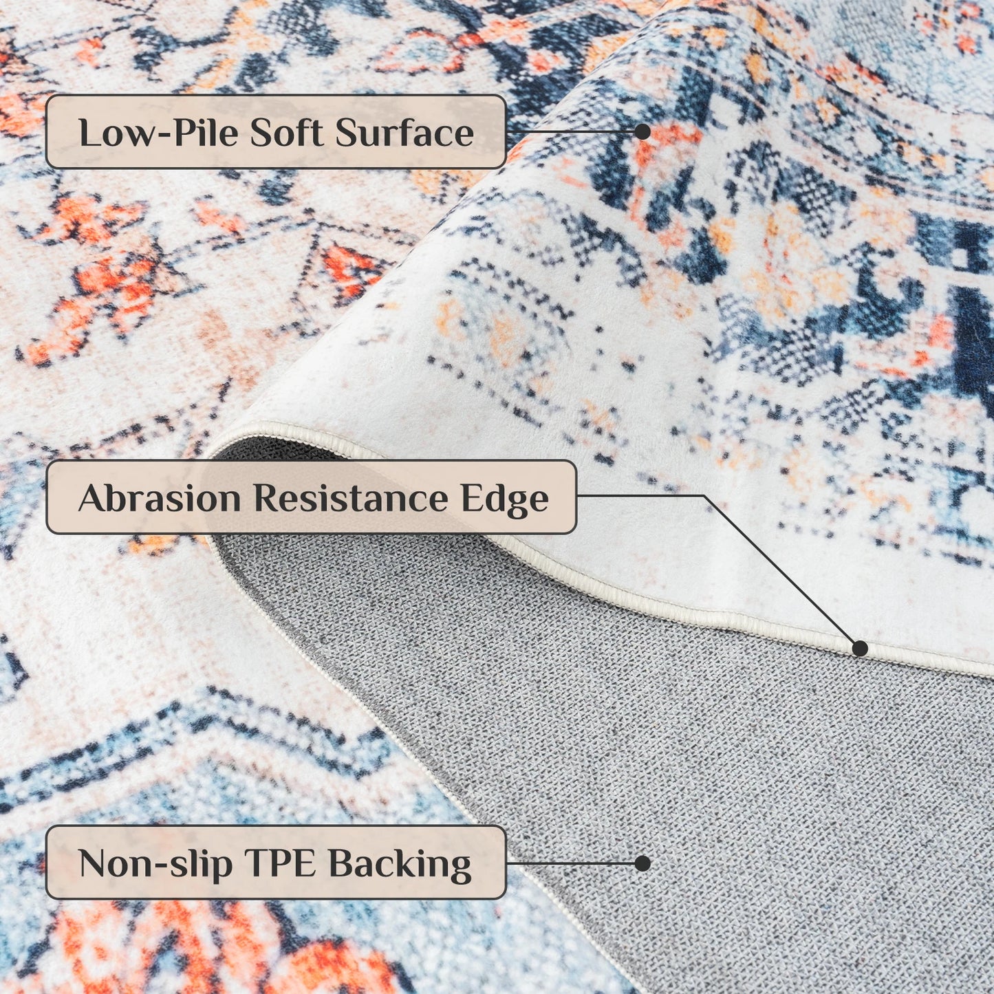 Vintage Boho Washable Non-Slip Area Rug