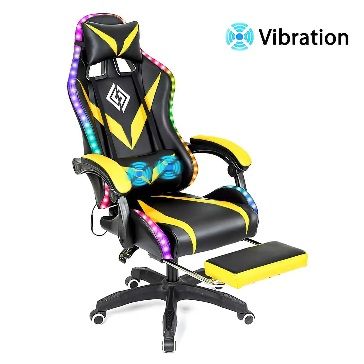 135 Degrees Gaming Chair with RGB Lights Bluetooth Speaker Ergonomic Swivel Recliner with 2 Point Massage