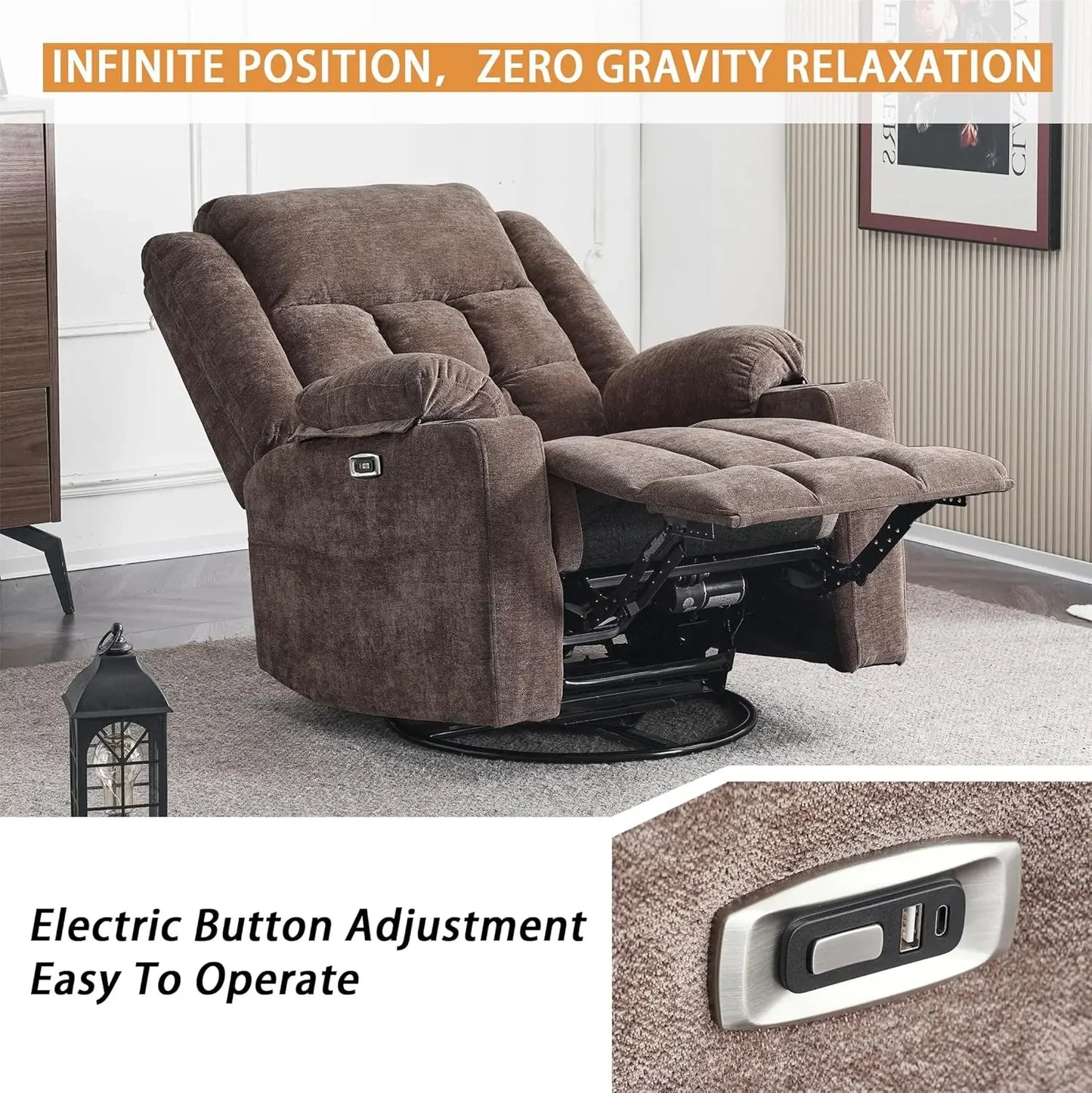 Power Swivel Rocker Recliner Chair for Adults with Massage and Heat