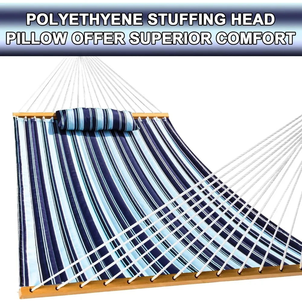 Outdoor Quilted Fabric Hammock with Spreader Bars and Detachable Pillow and Chains,Outdoor Patio Backyard, Hammocks