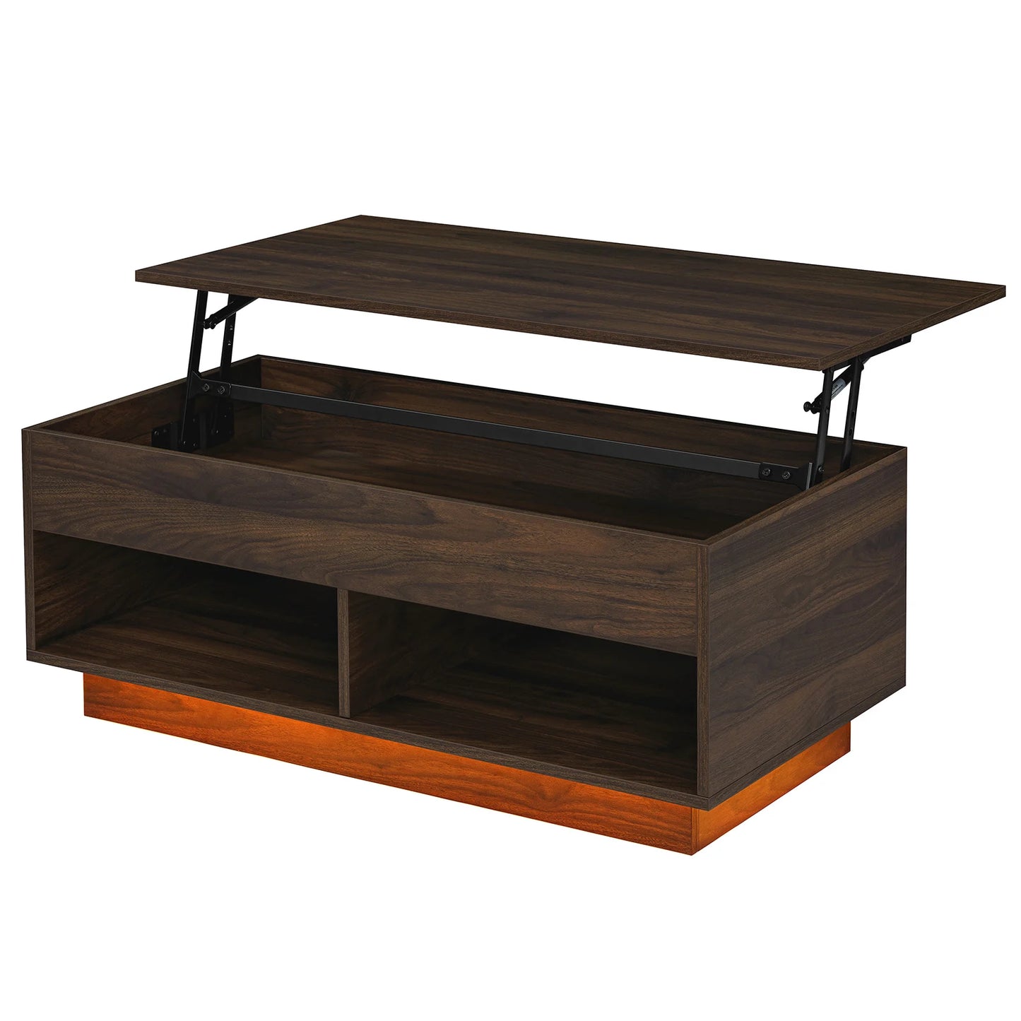 LED Lift Top Coffee Table with RGB Lights 2 Drawers USB Power Versatile Storage Compartment Adjustable Height Living Room Table
