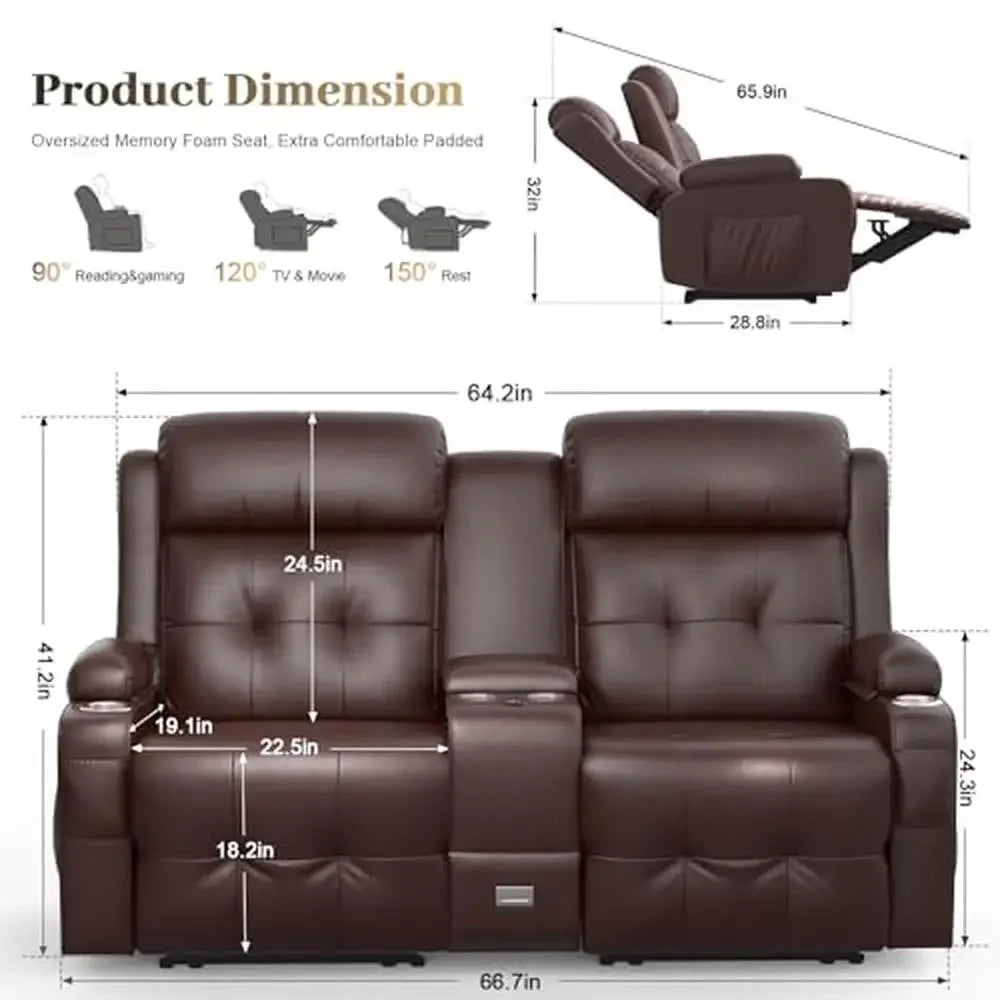 Massage Reclining Loveseat Sofa with Storage Console USB C Port Heavy Duty RV Love Seat Chair Comfortable Theater Setting Wall