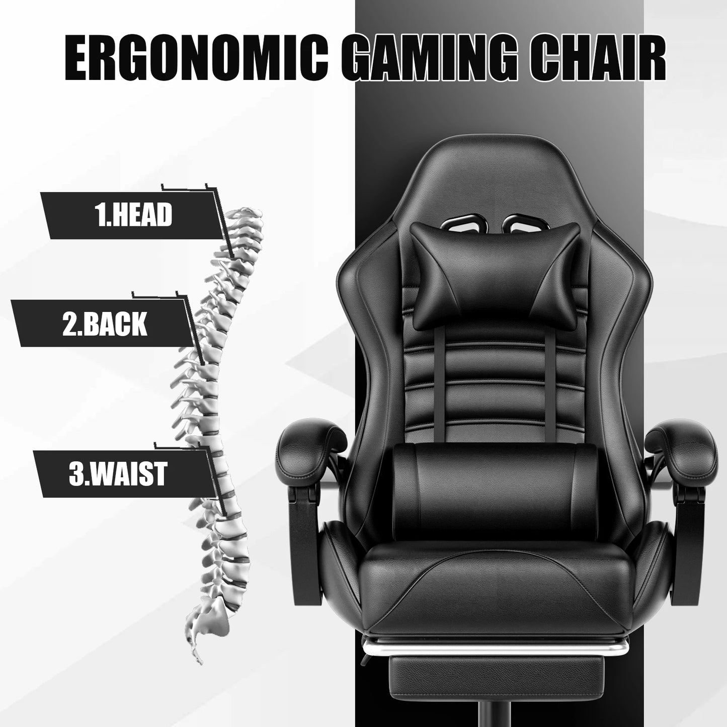 Ergonomic Gaming Chair with Footrest Racing Style Video Game Chair for Adults Reclining Gamer Office Chair