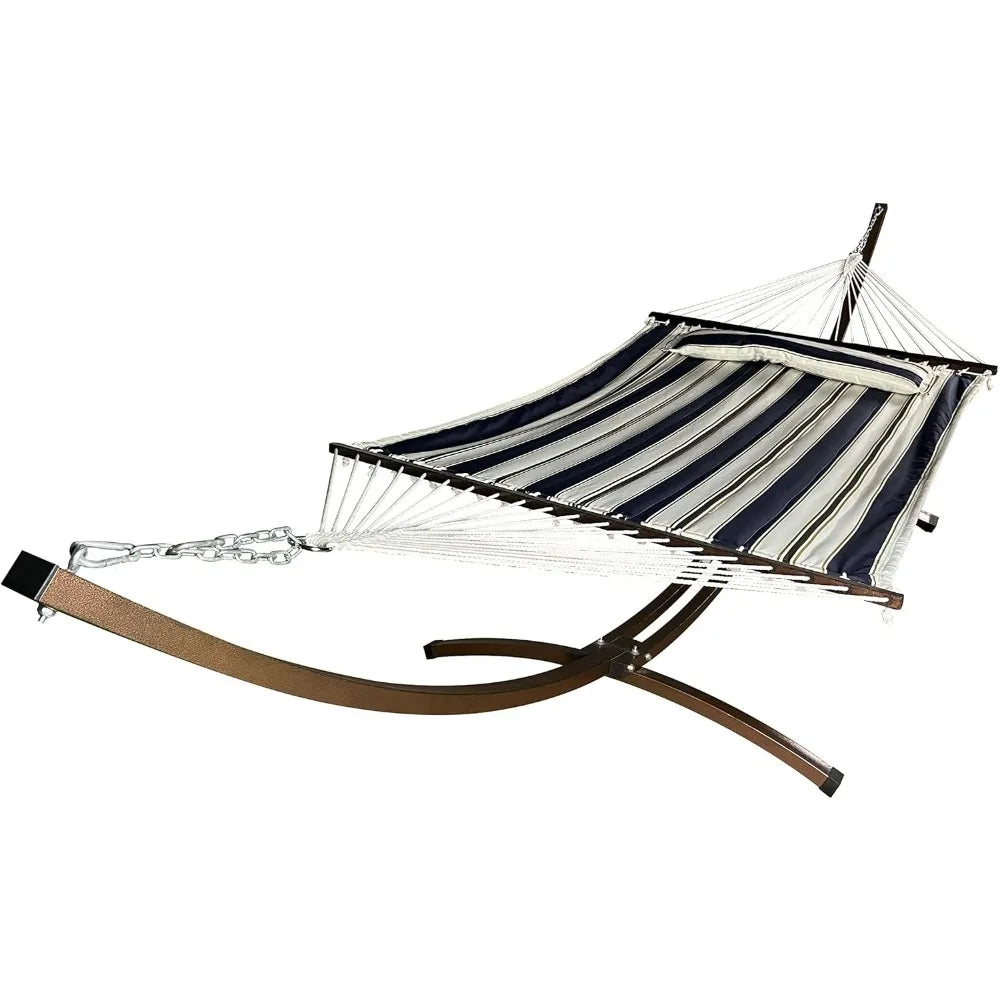 15 Ft. Indoor/Outdoor Heavy Duty Textured Bronze Steel Arc Hammock Stand w/Premium Quilted Hammock Bed. (Beige)