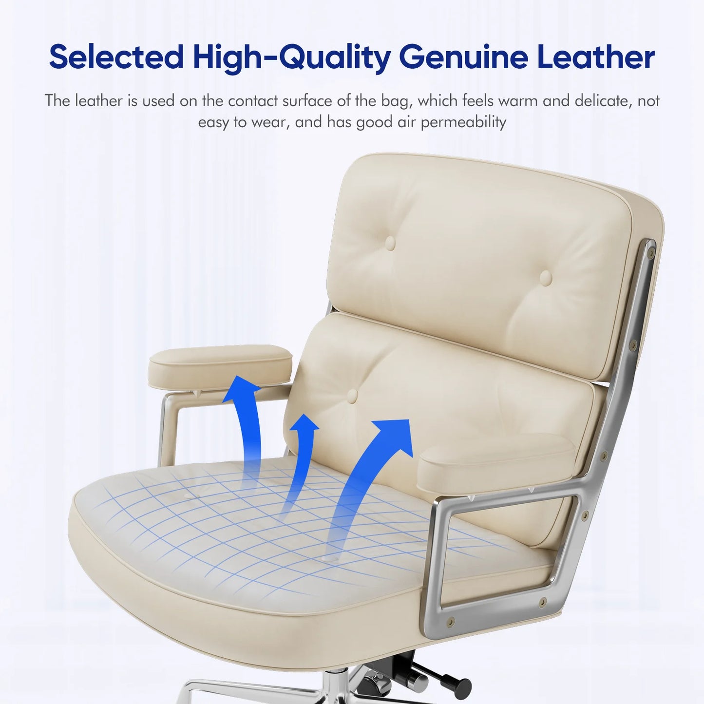 Furgle Genuine Leather Office Chair With Aluminum Arms