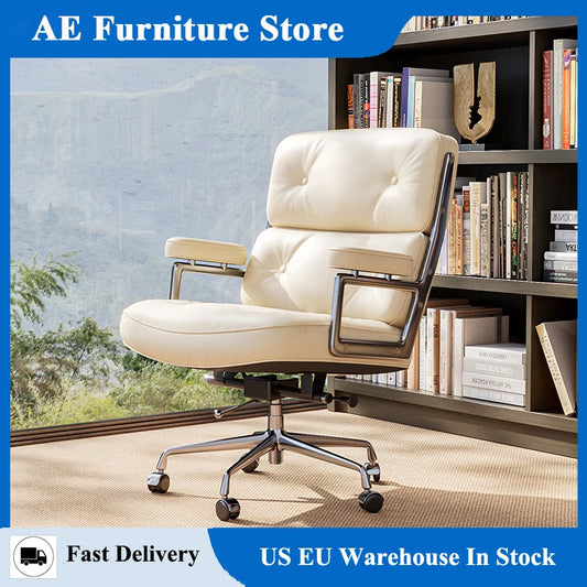 Furgle Genuine Leather Office Chair With Aluminum Arms