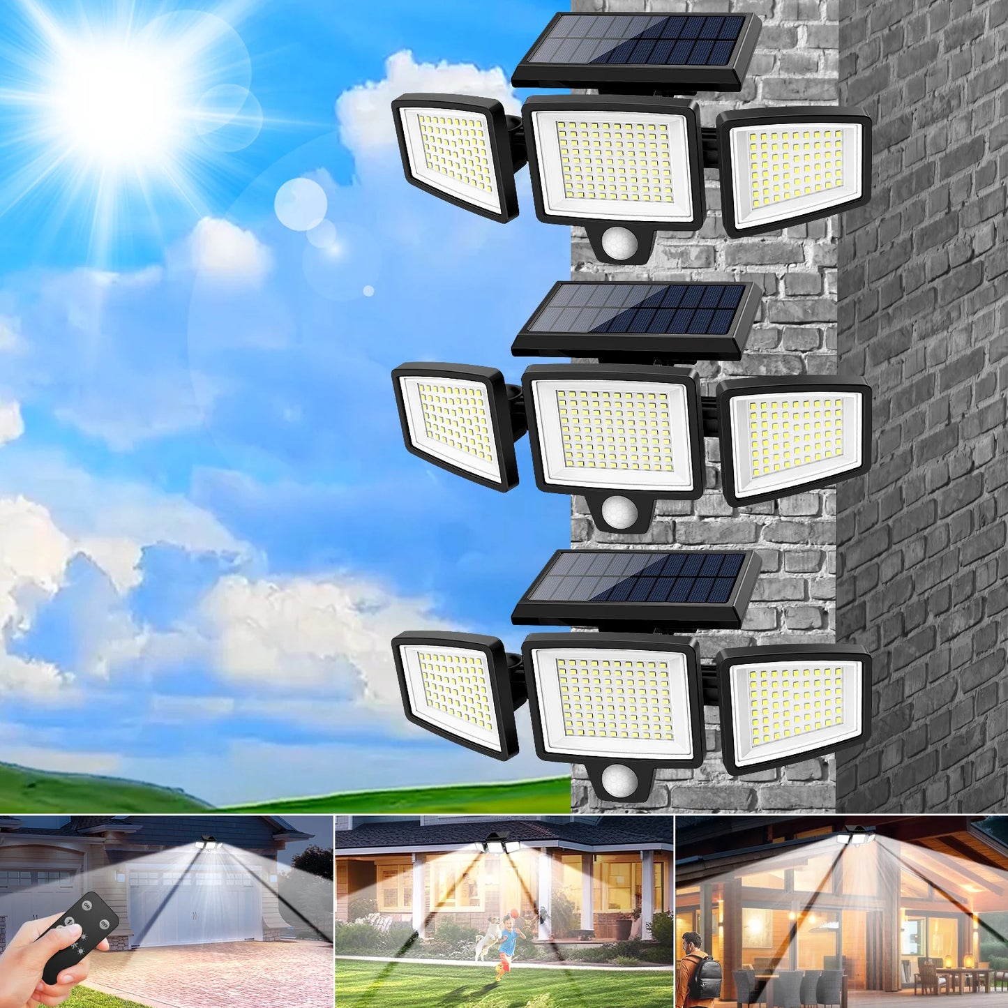 3Pack Outdoor Solar Lights, 210LED 2500LM Motion Sensor