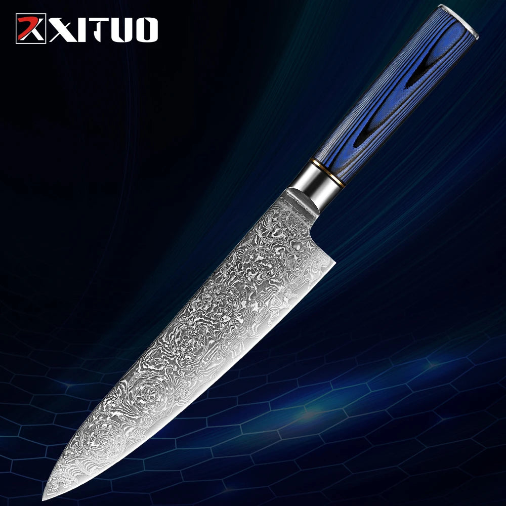 Super Sharp 1-7Piece Damascus Kitchen Knife Set 67-Layer Japanese VG10 Steel Chef's Cleaver Knife Bread Santoku Boning Knife