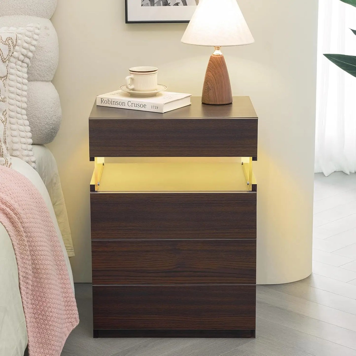 Cubehom LED Nightstand With 4 Drawers For Bedroom Storage