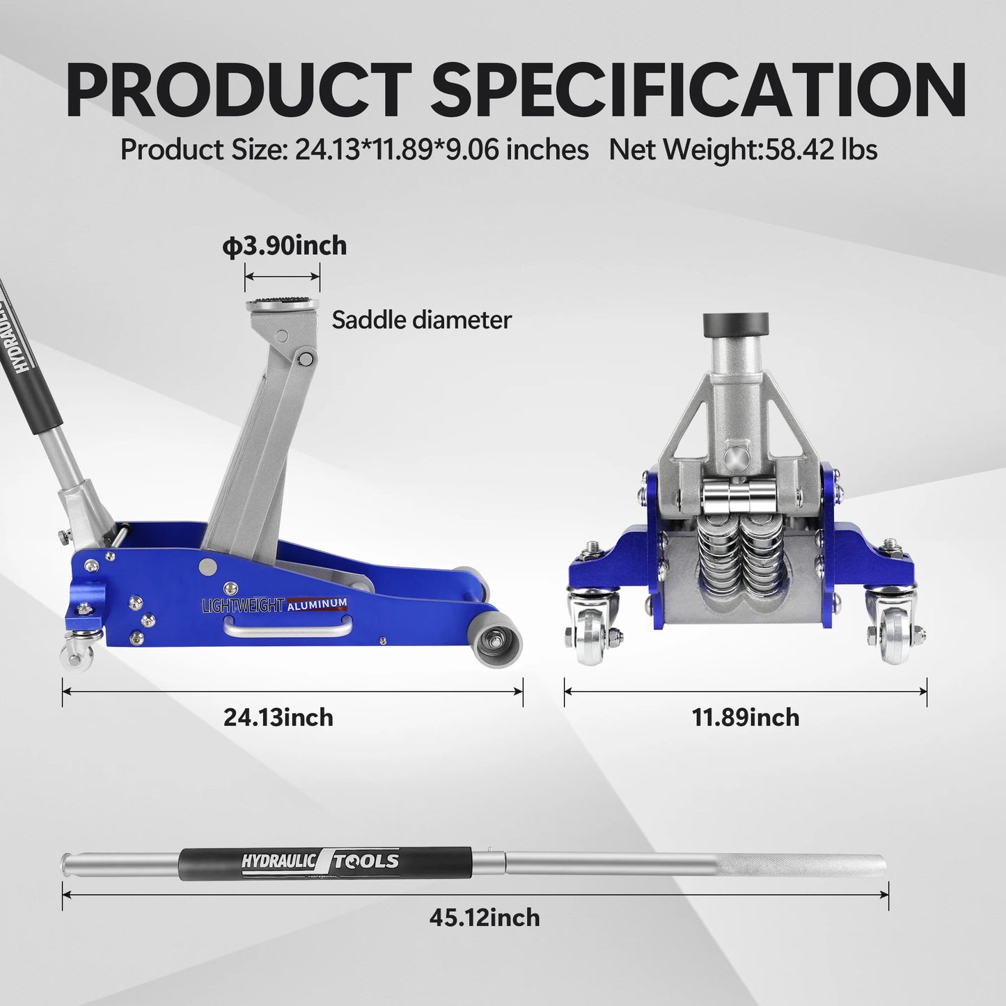 Hydraulic Low Profile Aluminum and Steel Racing Floor Jack with Dual Piston Quick Lift Pump 2.5 Ton Capacity