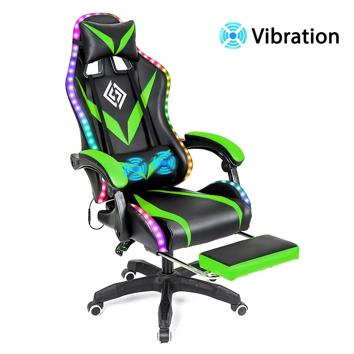 135 Degrees Gaming Chair with RGB Lights Bluetooth Speaker Ergonomic Swivel Recliner with 2 Point Massage